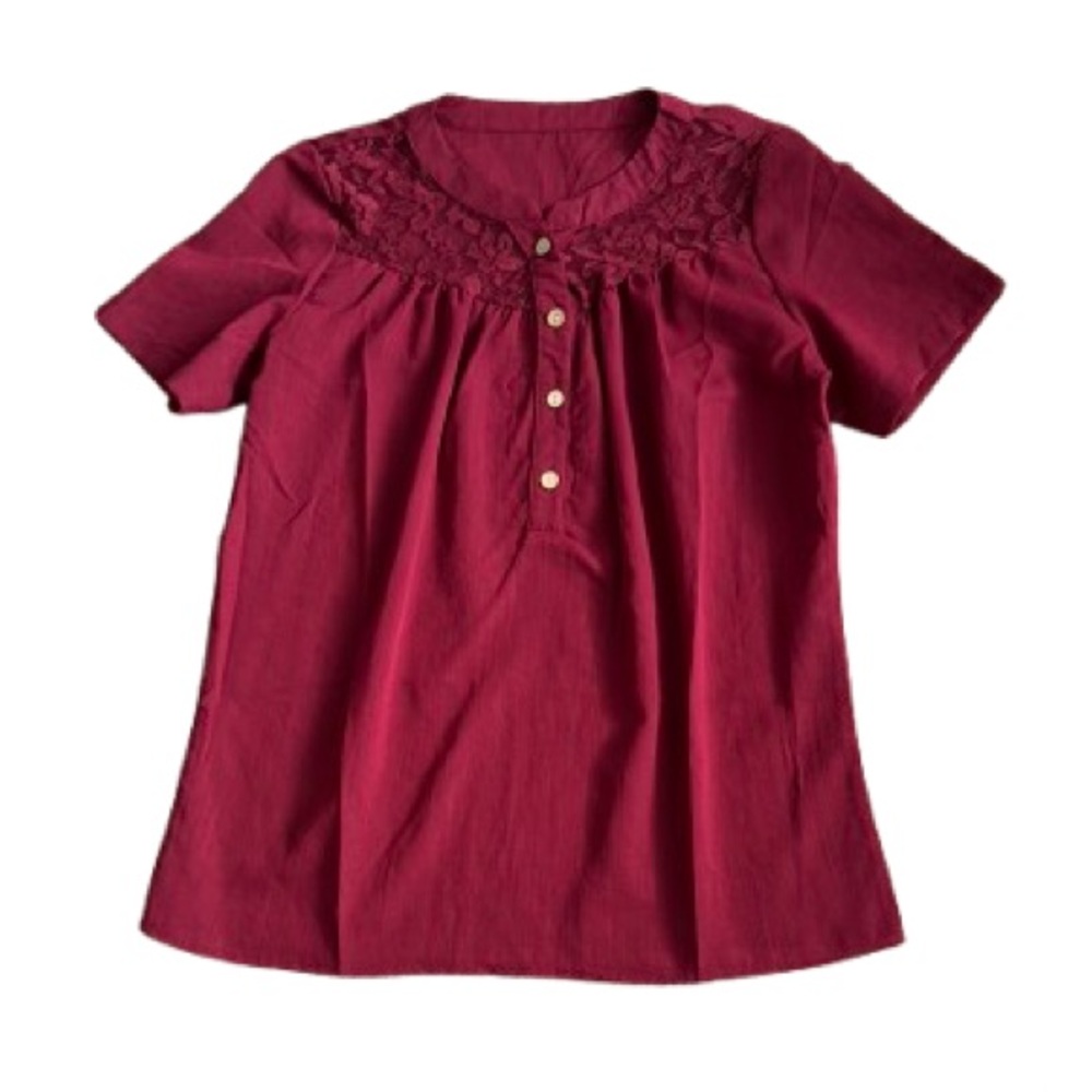 NWOT Short Sleeve‎ Lace Trim Lightweight Summer Blouse - Size: Small